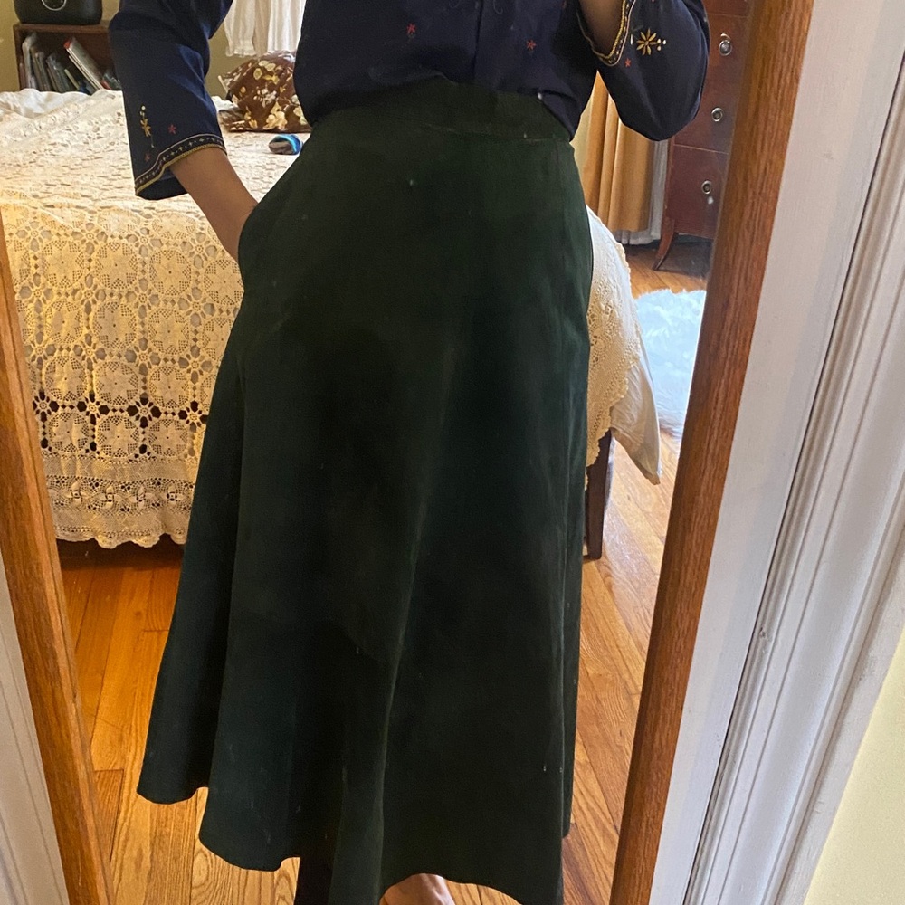 Vintage green suede midi skirt